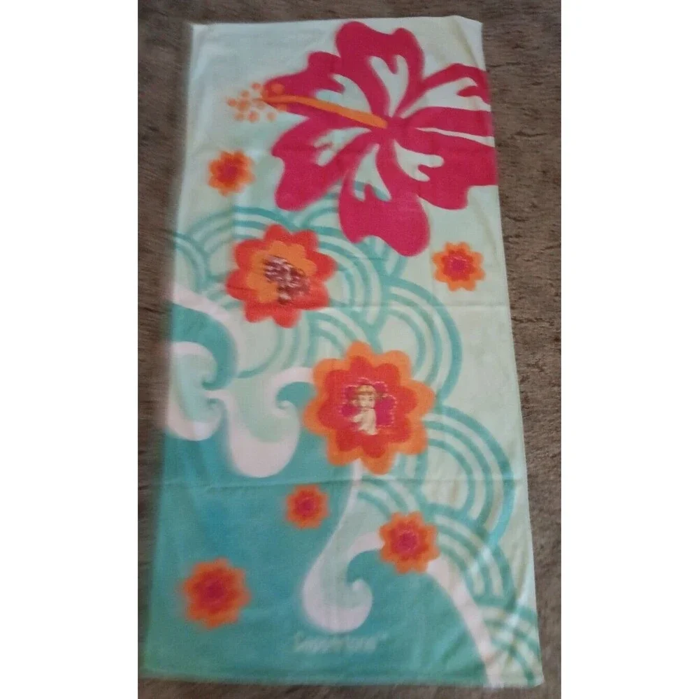 Coppertone Sunscreen Sun Tan Lotion Beach Towel Floral Hawaiian Look Hibiscus